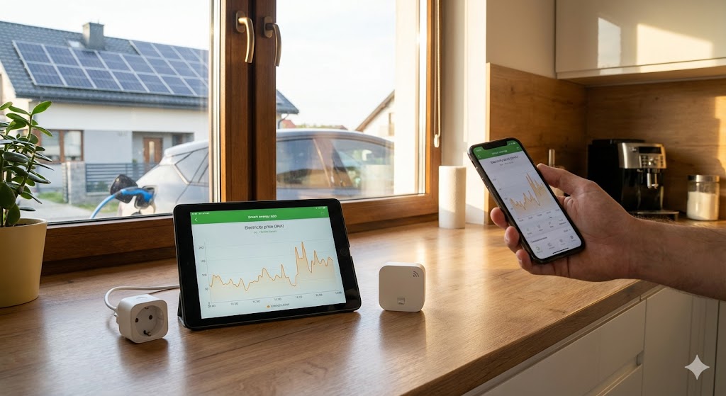 Aplikacja Pstryk na tablecie — podgląd godzinowych cen energii