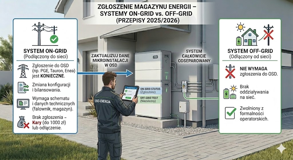 Porównanie systemów on-grid i off-grid – zgłoszenie magazynu energii do OSD